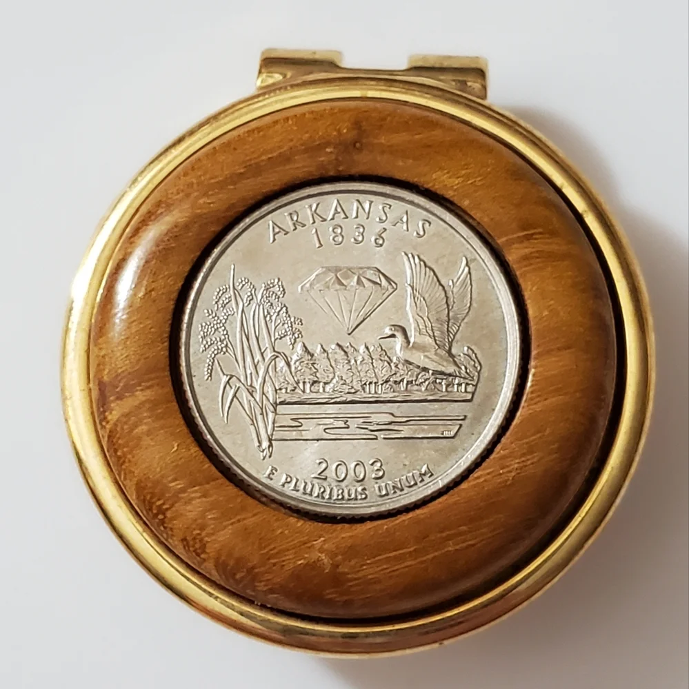 Money clip BEAUTIFUL wooden state quarter Arkansas 2003 gold NICE! Quality! Mens